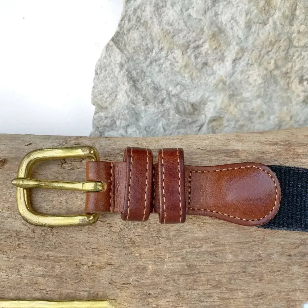 Vintage Coach Black Web Leather Belt Brass Buckle Mens Unisex Rugged Prep 3819